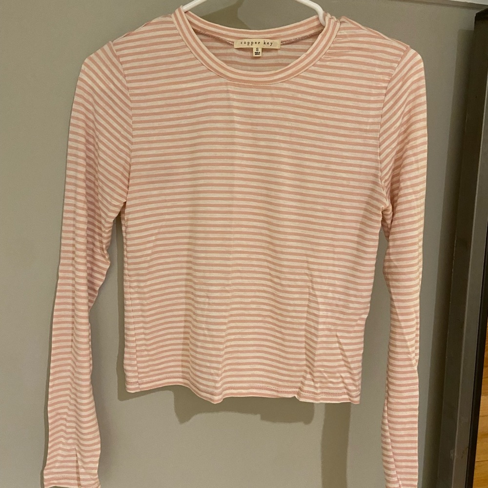 Pink and white long sleeve cropped shirt